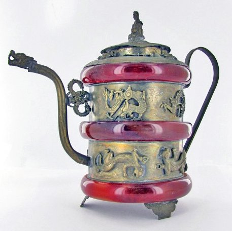 Vintage Chinese Amber Decorative Teapot 5": Vintage original piece