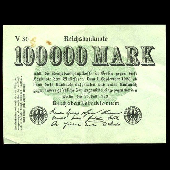 1923 Germany 100000 Mark High Grade Note: Scarce high grade note; higher book value