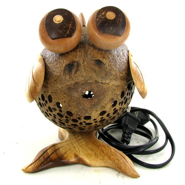 Coconut Shell Teak Fish Lamp: Excellent hand crafted piece; perfect for night light; 7"