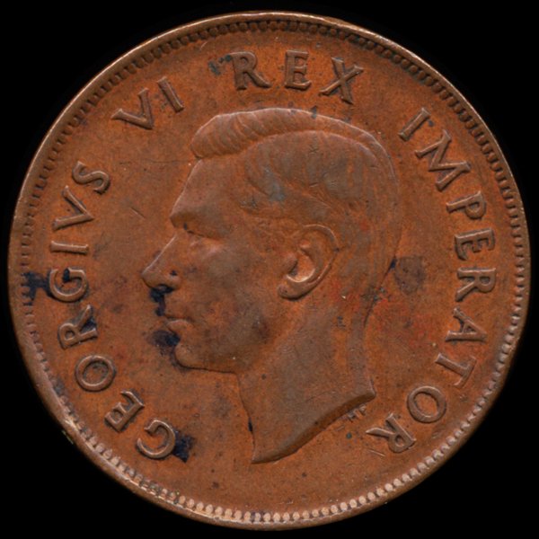 1942 S Africa 1p ERROR Scarce AU: Nice piece w/ 4 over 4 variety; $25+bv