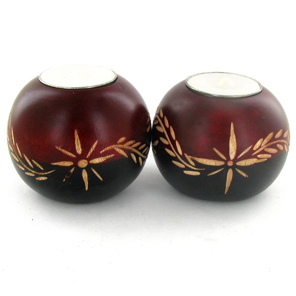 Mango Wood Candle Holder Pair: Excellent handcrafted pair; 3in ea.