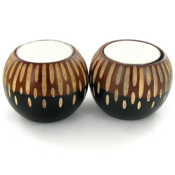 Mango Wood Candle Holder Pair: Excellent handcrafted pair; 2in ea.