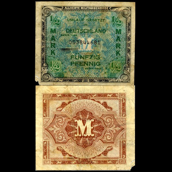 1944 Germany WW2 Allied 1/2 Mark Circulated: Scarce piece