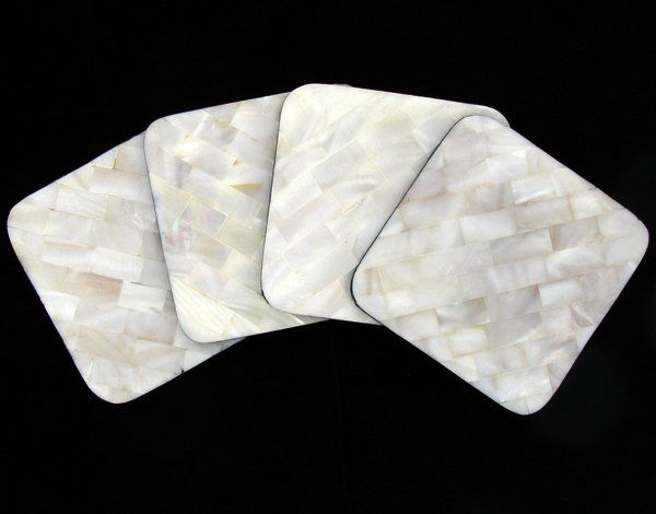 Handcrafted MOP Shell Coaster Set: Excellent handcrafted set; 4"