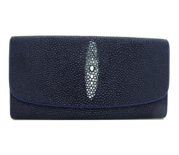 Ladies Stingray Hide Clutch Purse Wallet: Well made; brand new ladies Stingray Hide navy blue clutch purse/wallet. 7.5" x 4" x 1" when folded. Multiple inside sections; one zippered with multiple dividers and a smaller zippered section inside