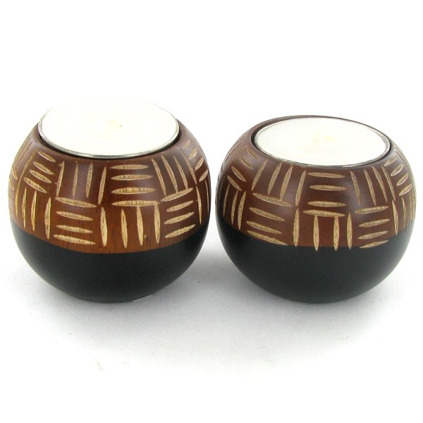 Mango Wood Candle Holder Pair: Excellent handcrafted pair; 2in ea.
