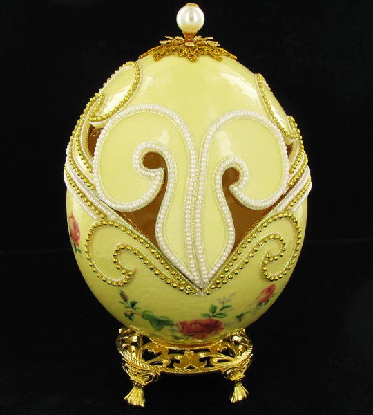 Fabrege Style Decorative Ostrich Egg Jewel Box: Well crafted; 8"