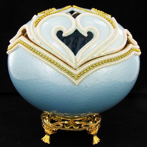 Fabrege Style Decorative Ostrich Egg Jewel Box: Well crafted; 6"