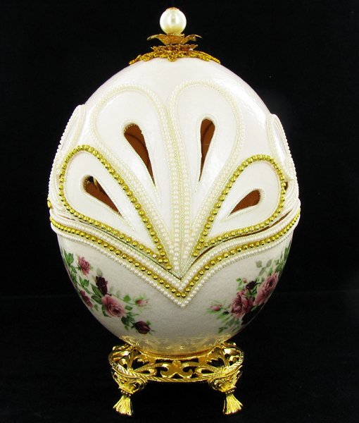 Fabrege Style Decorative Ostrich Egg Jewel Box: Well crafted; 8"