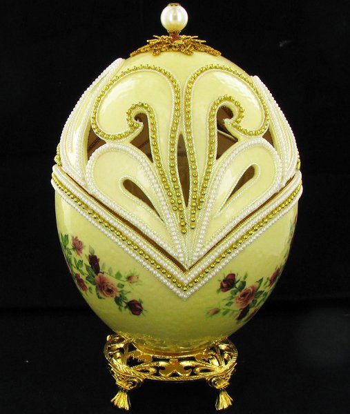 Fabrege Style Decorative Ostrich Egg Jewel Box: Well crafted; 8"