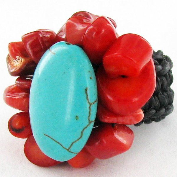 Handcrafted Crocheted Howlite Coral Ring: Excellent handcrafted piece