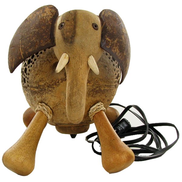 Coconut Shell Teak Elephant Lamp: Excellent hand crafted piece; perfect for night light; 8"