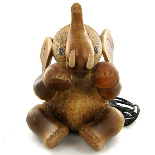 Coconut Shell Teak Elephant Lamp: Excellent hand crafted piece; perfect for night light; 10"