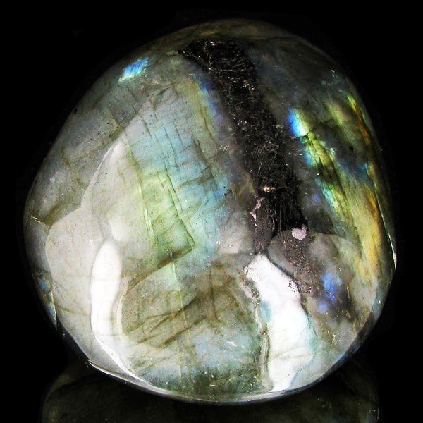 400ct Large Polished Rainbow Labradorite Cabochon: Excellent natural polished specimen