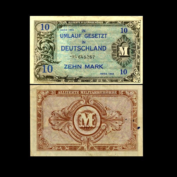 1944 Germany WW2 Allied 10 Mark Hi Grade: Scarce hi-grade piece