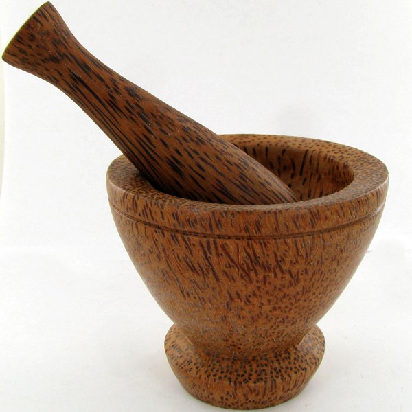 Handcarved Sugar Palm Mortar & Pestle: Excellent handcrafted piece; 3.5"