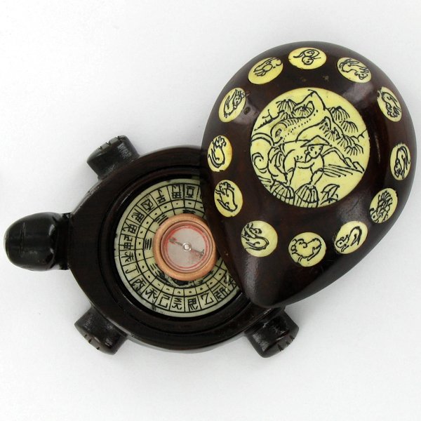Tibet Teak Turtle Bone Zodiac Compass: Excellent handcrafted piece; 4"