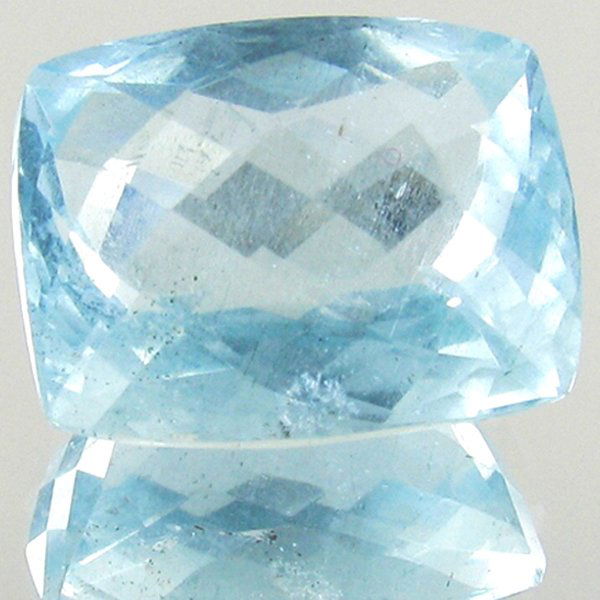 7.52ct Blue Acquamarine Appraised $21k: Excellent sky blue colored specimen cushion cut; lab quality evaluation 9; treatment as noted; Gem Guide wholesale $3008-$4512; full retail appraisal $20688; full lab evaluation available