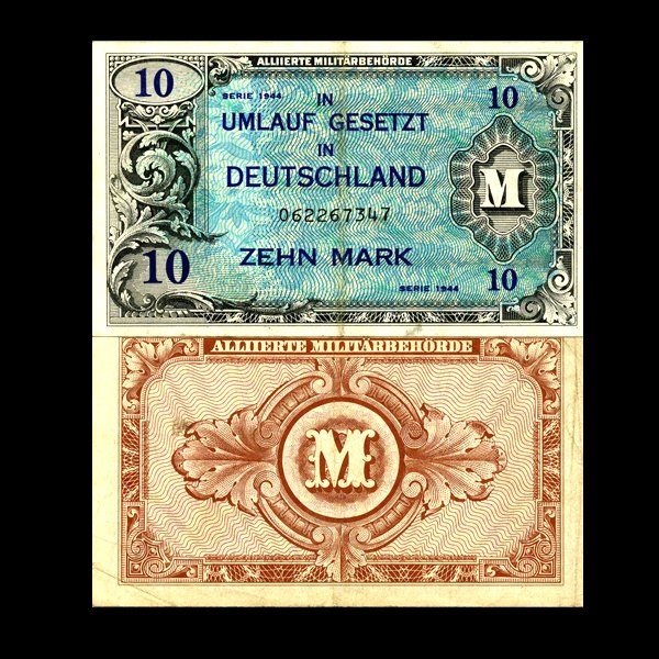 1944 Germany WW2 Allied 10 Mark Better Grade No F: Scarce piece