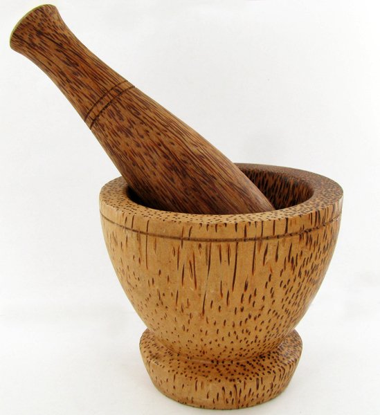 Handcarved Sugar Palm Mortar & Pestle: Excellent handcrafted piece; 4"