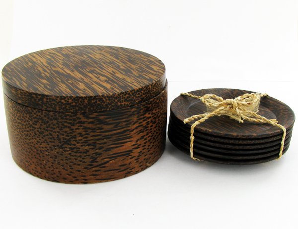 Handcarved Sugar Palm Coasters: Excellent handcrafted piece; 4"