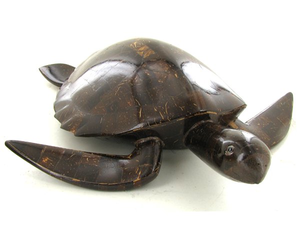 Inlaid Coconut Shell Sea Turtle: Excellent handcrafted piece; 17"