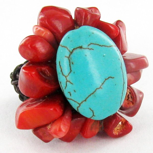 Handcrafted Crocheted Howlite Coral Ring: Excellent handcrafted piece