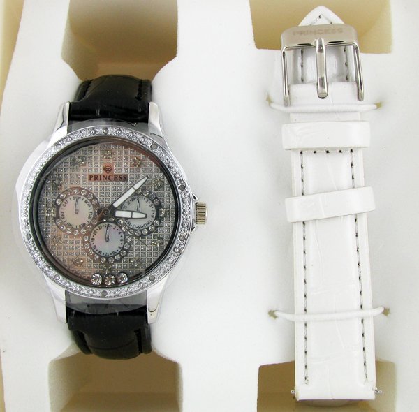 New Ice Time Princess Ladies Diamond Bezel Watch WG Pla: Brand new ladies bling style with diamonds in bezel; 2 different bands; box and papers; high $$$$ retail