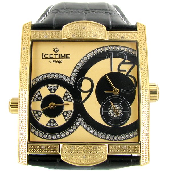 New Ice Time Mens Diamond Bezel Watch Gold Plated: Brand new mens bling style with diamonds in bezel; box and papers; high $$$ retail