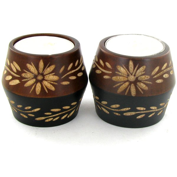 Mango Wood Candle Holder Pair: Excellent handcrafted pair; 2in ea.