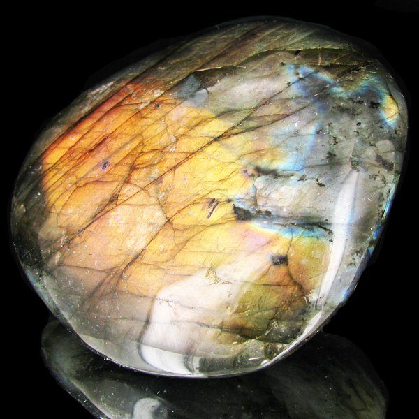 765ct Large Polished Rainbow Labradorite Cabochon: Excellent natural polished specimen