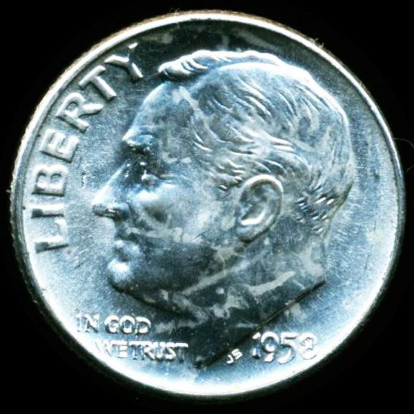 1958D FDR 10c MS66/67 Full Bands Buggs Bunny ERROR: Excellent gem piece; Buggs Bunny buck teeth error