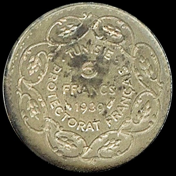 1939 Tunisia Silver 5fr MS64: Scarce UNC piece; BV $80