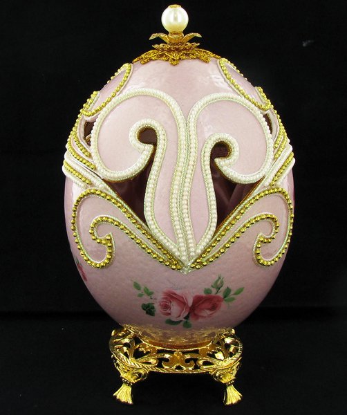 Fabrege Style Decorative Ostrich Egg Jewel Box: Well crafted; 8"