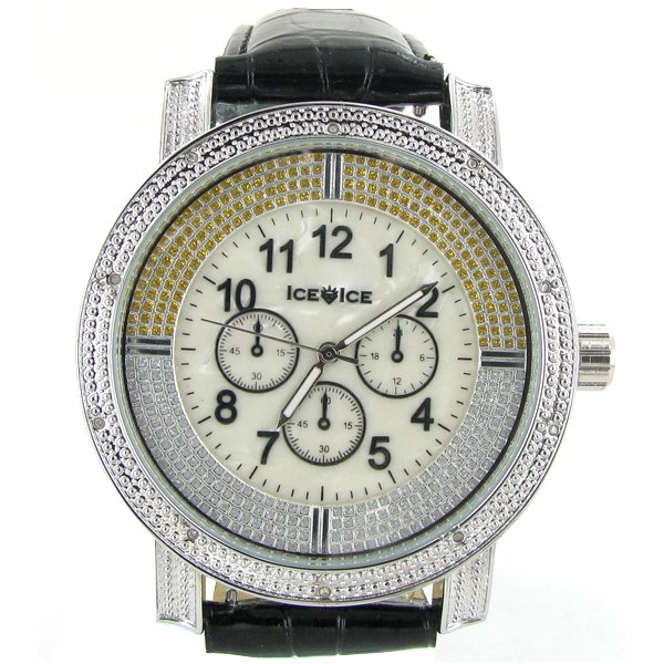 New Ice Time Mens Diamond Bezel Chrono Style Watch: Brand new mens bling style with 10 diamonds in bezel; 2 different color bands; box and papers; retail $1895