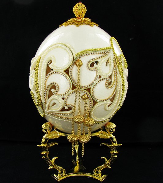 Fabrege Style Decorative Ostrich Egg Gilded Jewel Box: Well crafted; 9"