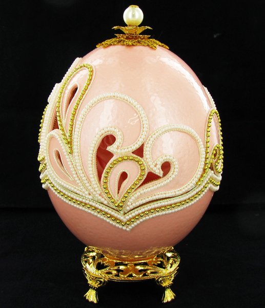Fabrege Style Decorative Ostrich Egg Jewel Box: Well crafted; 8"