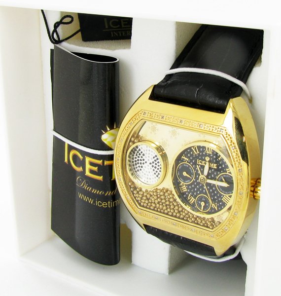 New Ice Time Mens Diamond Bezel Watch Gold Plated: Brand new mens bling style with diamonds in bezel; box and papers; high $$$ retail
