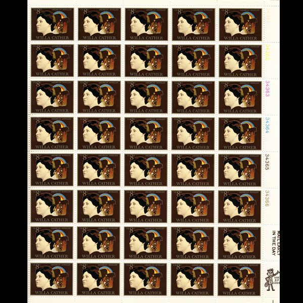 1973 US Cather 8c Mint Sheet ERROR: Full 40pc mint sheet with bump on chin SE pieces