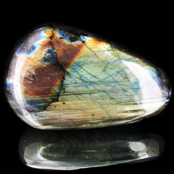 645ct Large Polished Rainbow Labradorite Cabochon: Excellent natural polished specimen