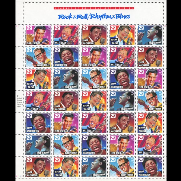 1993 US Rock N Roll 29c Mint Sheet: Excellent full sheet