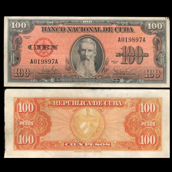 1959 Cuba 100 Peso Hi Grade Note: Scarce early circulated note