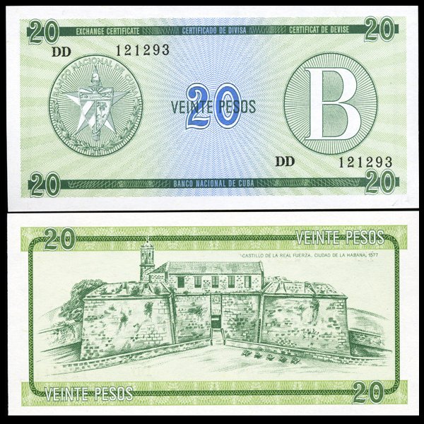 1985 Cuba 20 Peso For. Exch. Note Crisp Unc.: Scarce issue
