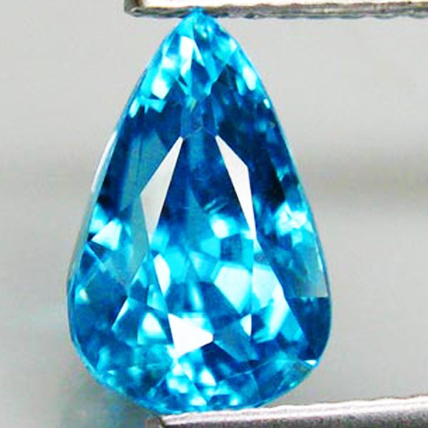 3.72ct Blue Zircon Pear : Excellent heated grade 10 of 10 specimen; estimated Gem Guide wholesale $651, estimated retail $1860; Cambodia origin