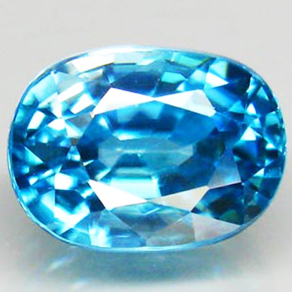3.82ct Blue Zircon Oval : Excellent heated grade 10 of 10 specimen; estimated Gem Guide wholesale $669, estimated retail $1910; Cambodia origin