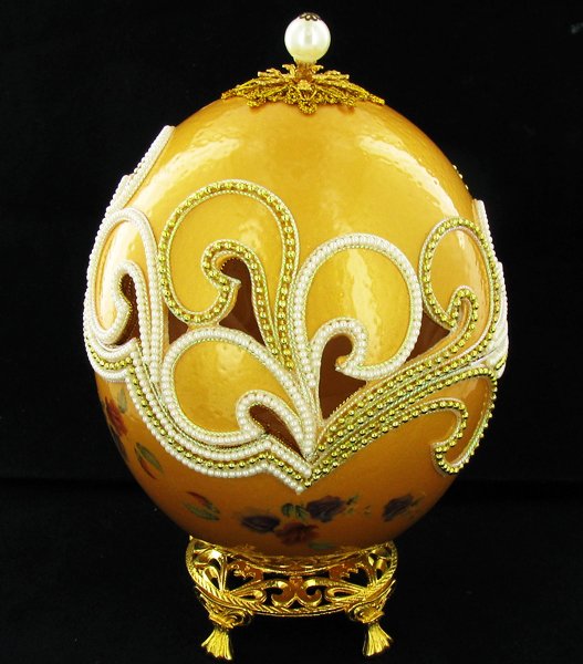 Fabrege Style Decorative Ostrich Egg Jewel Box: Well crafted; 9"