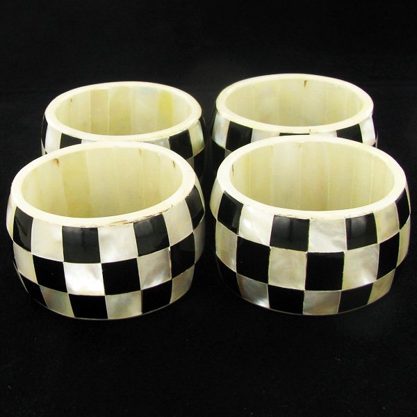 Handcrafted MOP Shell Napkin Ring Set: Excellent handcrafted set; 1"