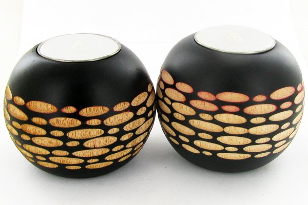 Mango Wood Candle Holder Pair: Excellent handcrafted pair; 3in ea.