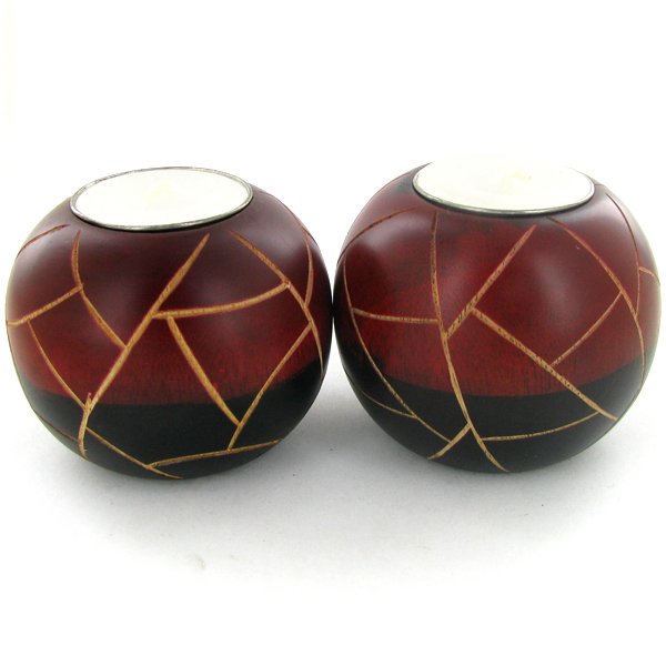 Mango Wood Candle Holder Pair: Excellent handcrafted pair; 3in ea.