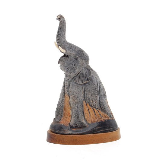 Scarce Buffalo Horn Handcarved Elephant: Excellent handcarved piece of Scarce buffalo horn; 8";